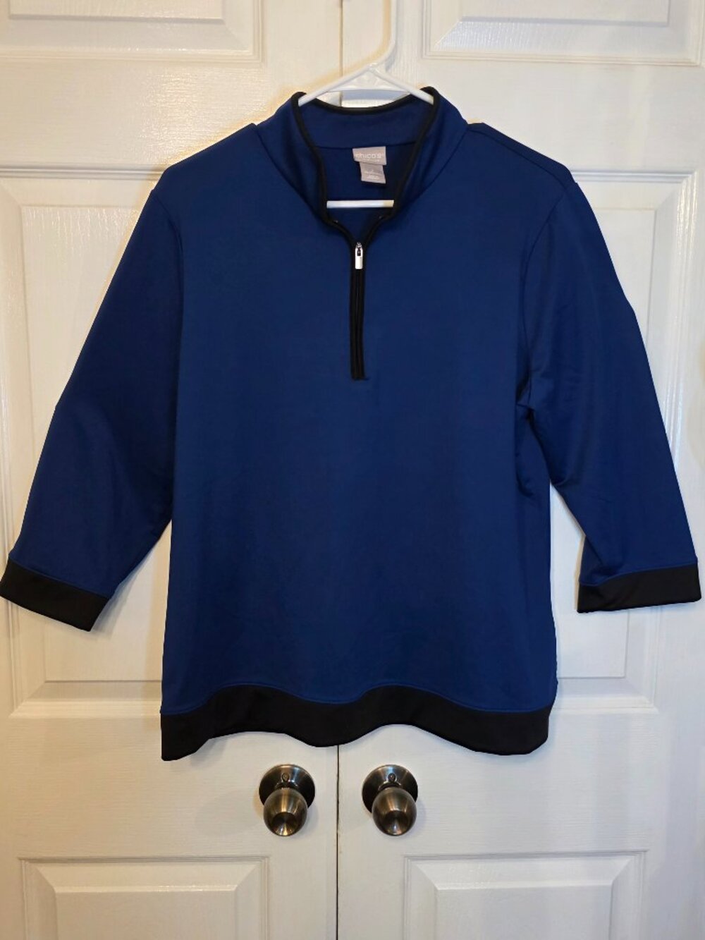 Chico's Zenergy Blue Pullover with Black Trim   Size 2